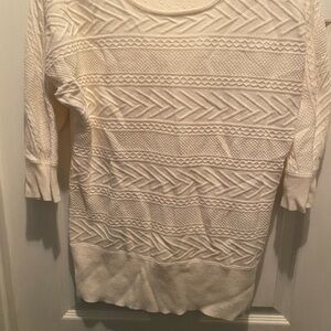 New York & Company Cozy Fall Cream Crew Neck Sweater 3/4 Sleeves